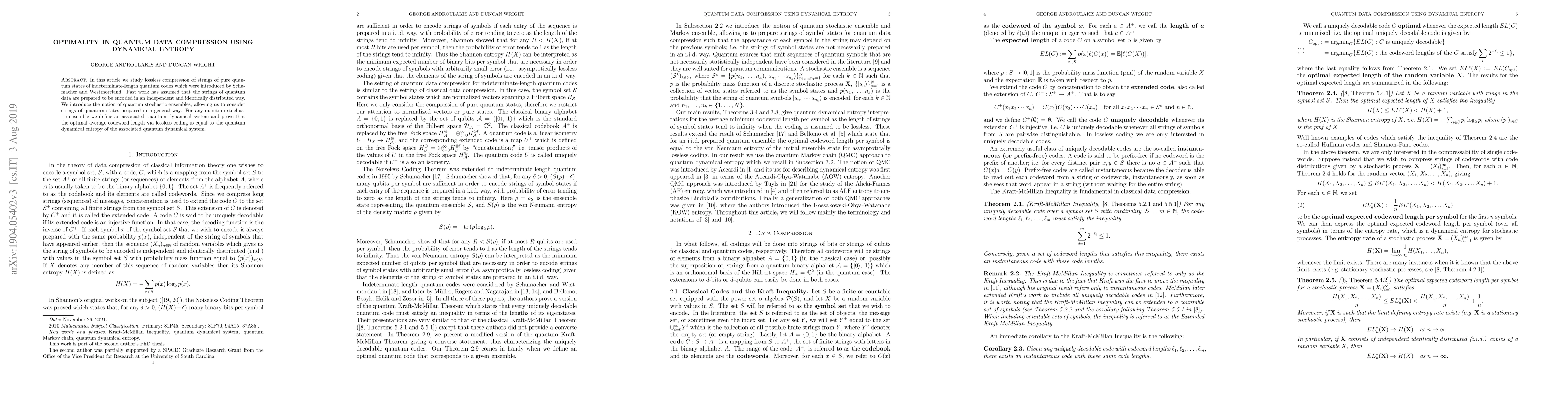 Thumbnail for Optimality in Quantum Data Compression using Dynamical Entropy