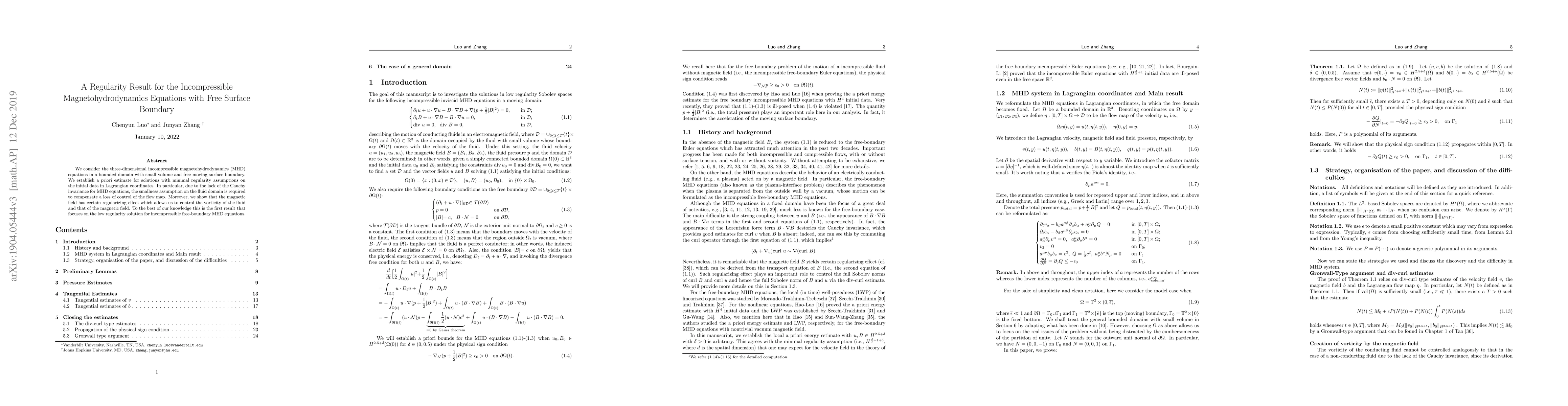 Thumbnail for A Regularity Result for the Incompressible Magnetohydrodynamics
  Equations with Free Surface Boundary