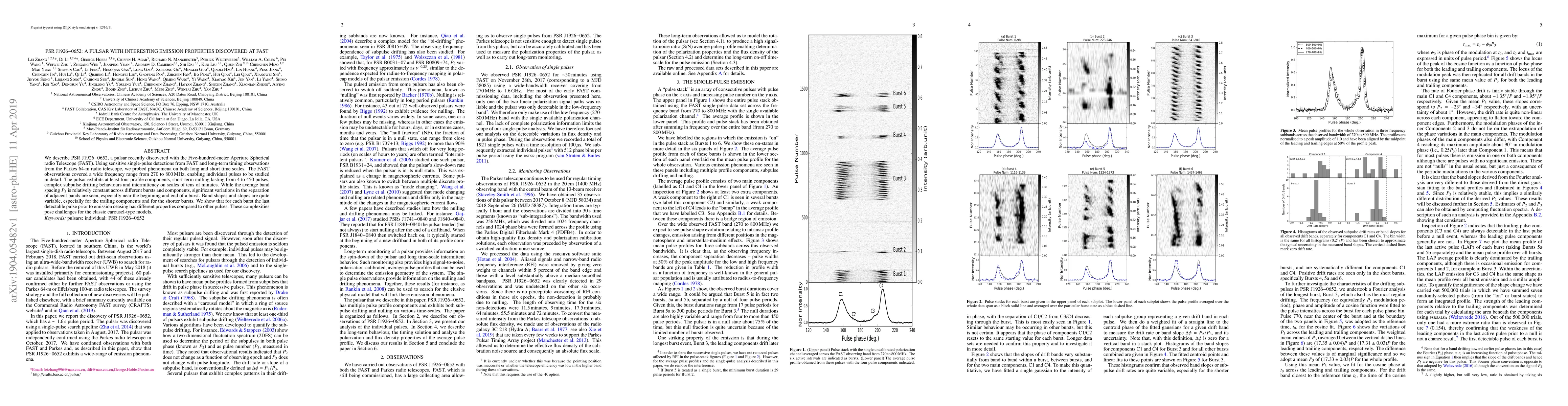 Thumbnail for PSR J1926-0652: A Pulsar with Interesting Emission Properties Discovered
  at FAST