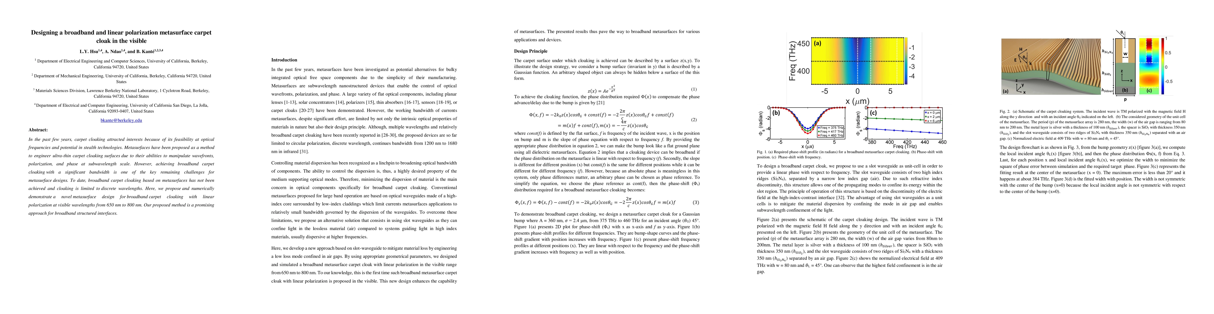 Thumbnail for Designing a broadband and linear polarization metasurface carpet cloak
  in the visible