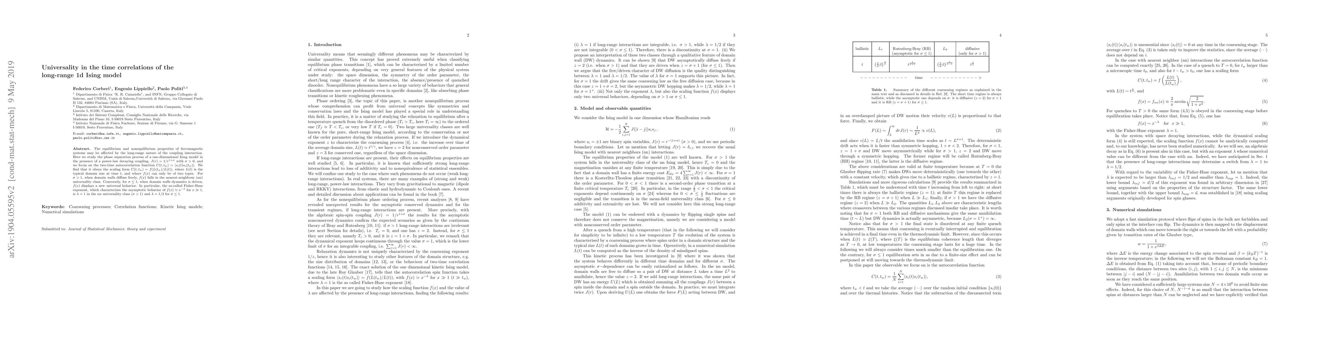 Thumbnail for Universality in the time correlations of the long-range 1d Ising model