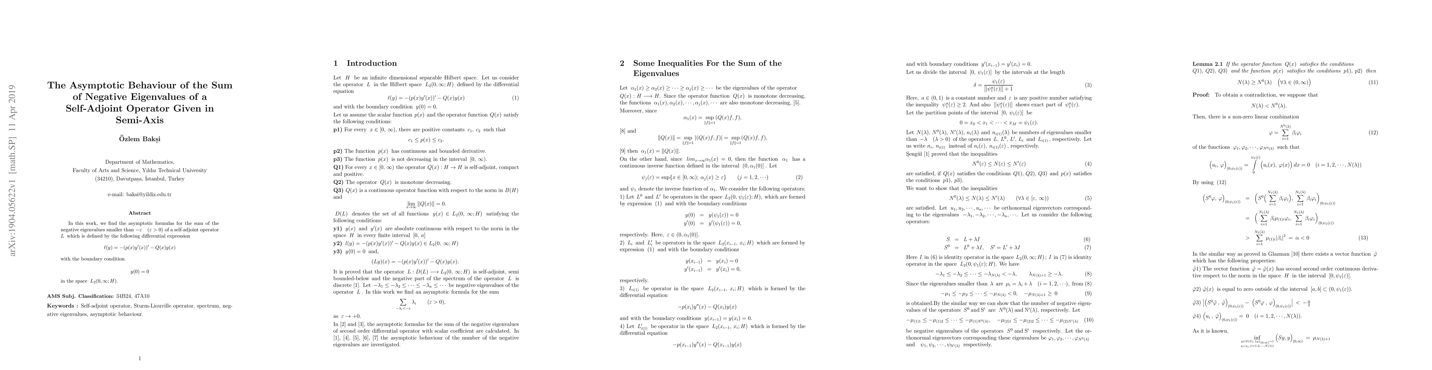 Thumbnail for The Asymptotic Behaviour of the Sum of Negative Eigenvalues of a
  Self-Adjoint Operator Given in Semi-Axis