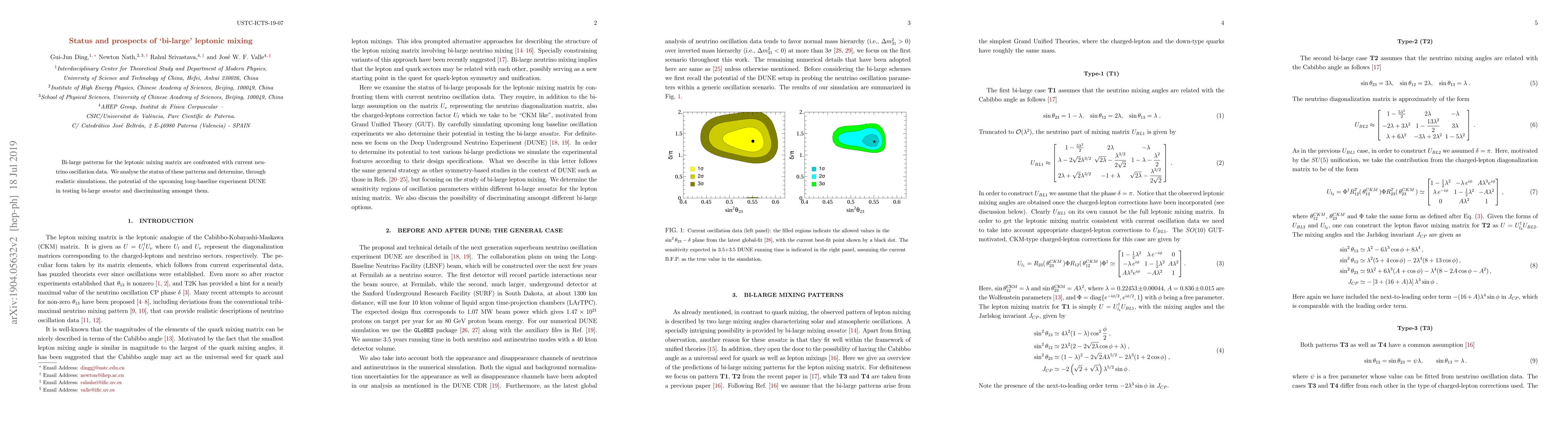 Thumbnail for Status and prospects of `bi-large' leptonic mixing