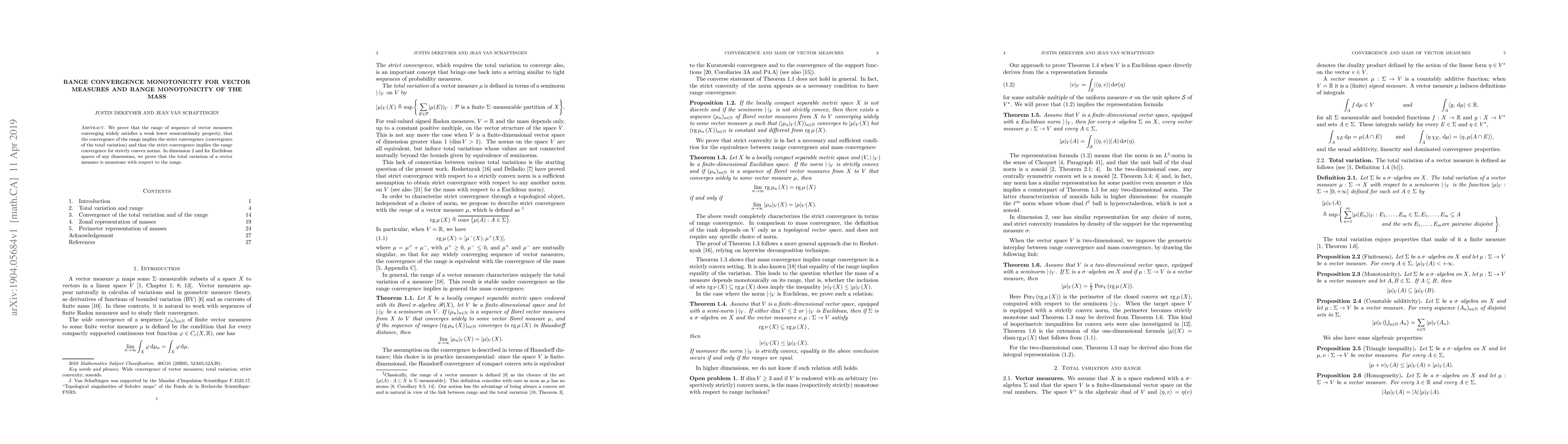 Thumbnail for Range convergence monotonicity for vector measures and range
  monotonicity of the mass