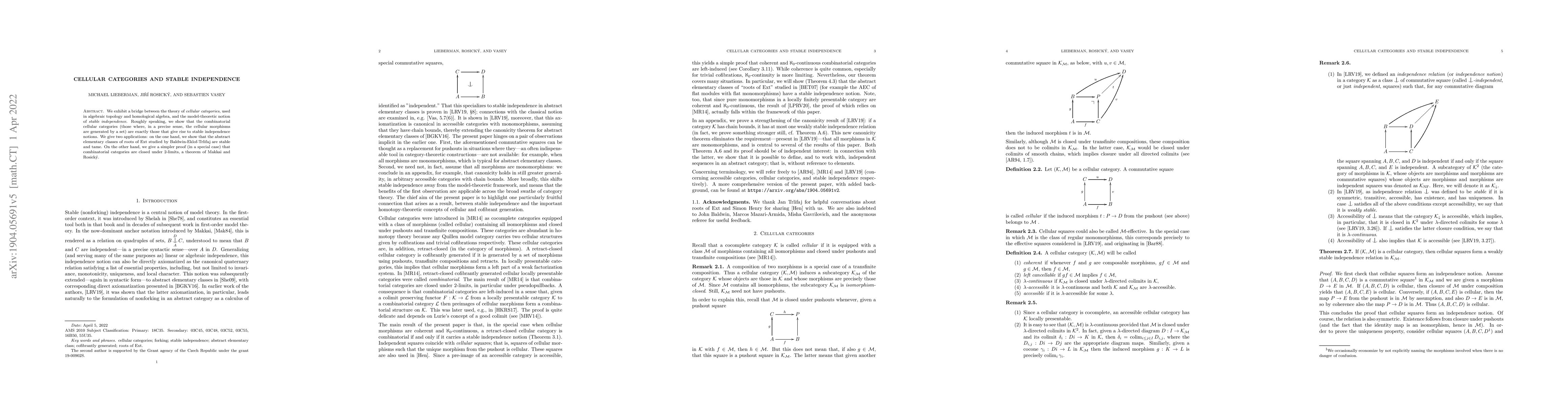 Thumbnail for Cellular categories and stable independence