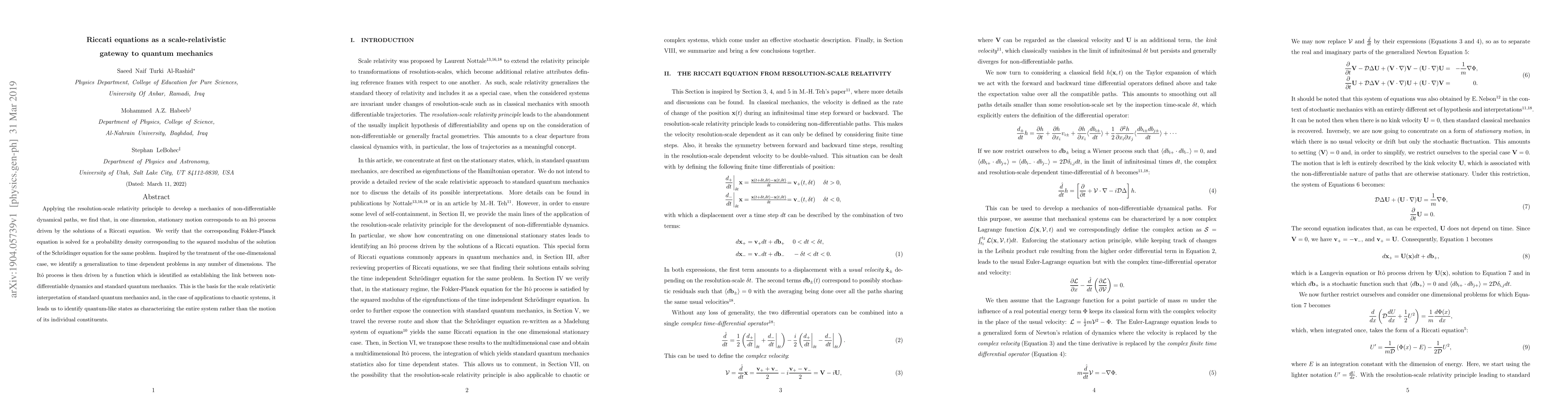 Thumbnail for Riccati equations as a scale-relativistic gateway to quantum mechanics