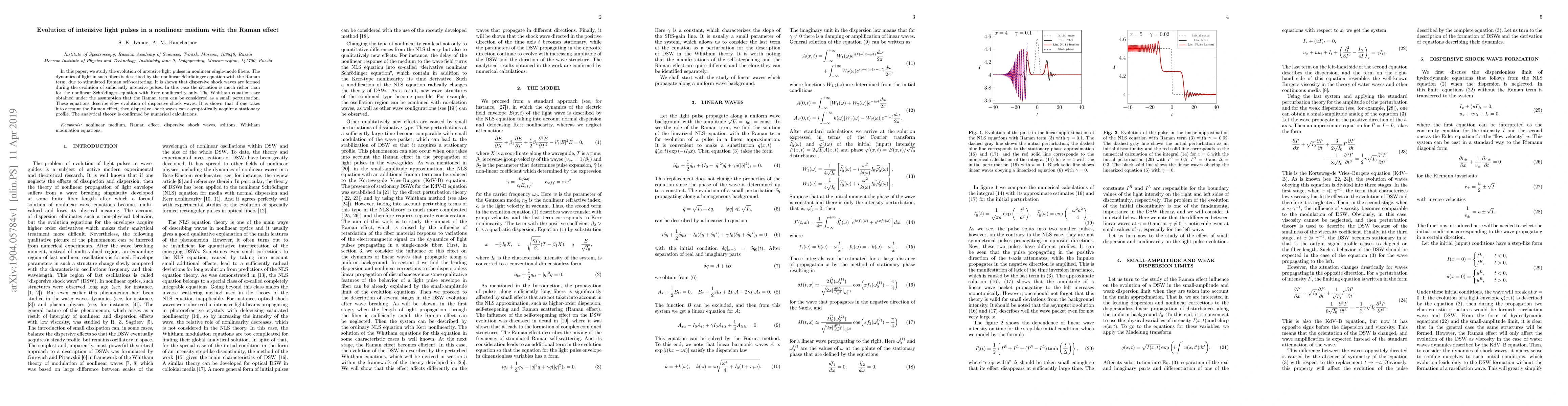 Thumbnail for Evolution of intensive light pulses in a nonlinear medium with the Raman
  effect