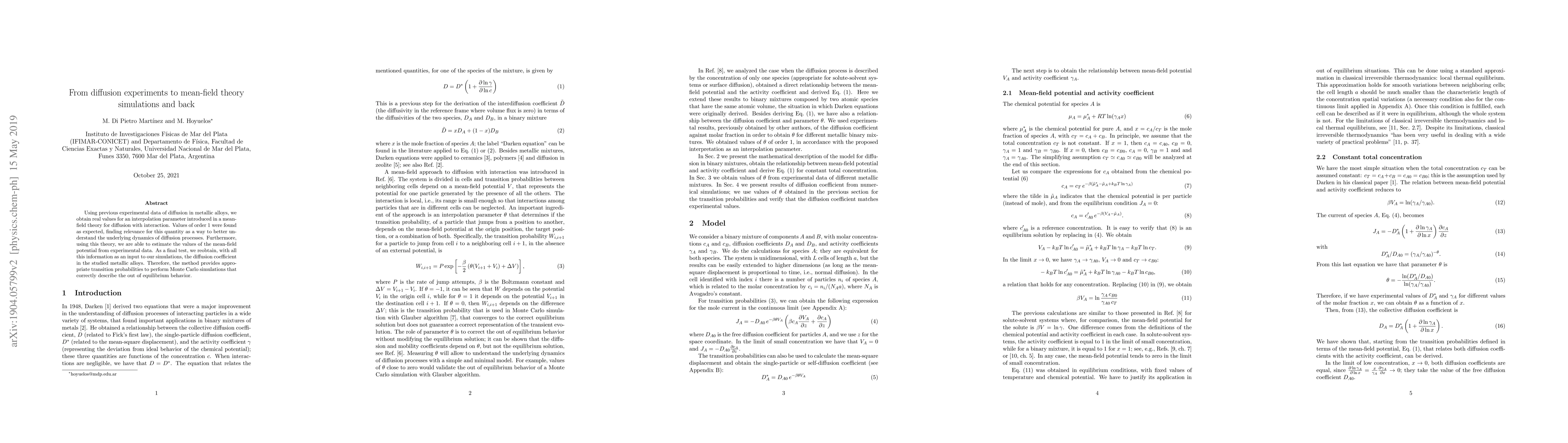 Thumbnail for From diffusion experiments to mean-field theory simulations and back