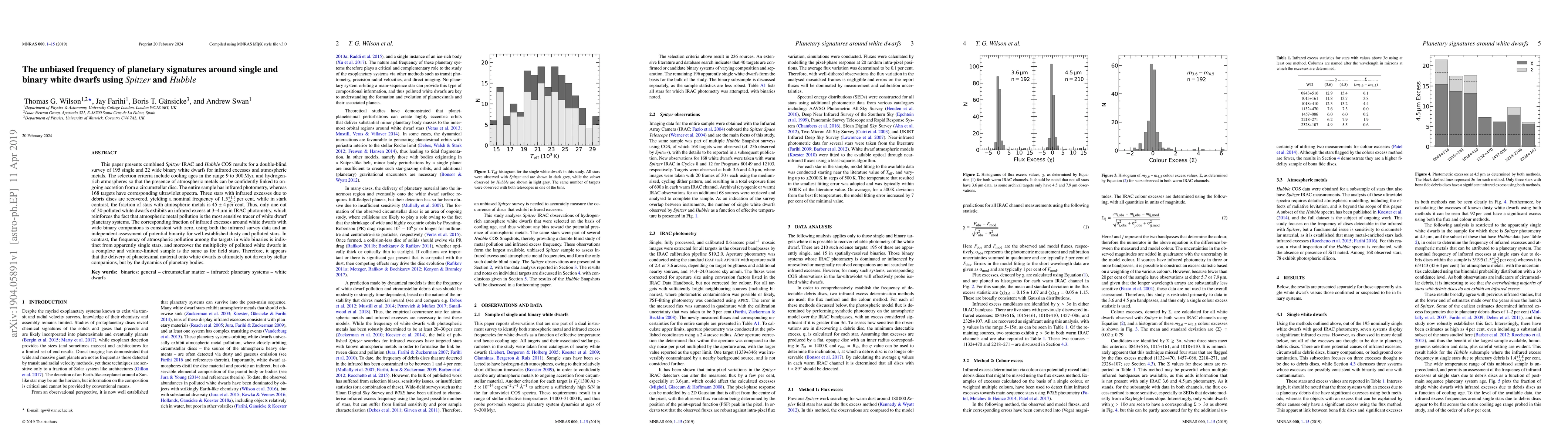 Thumbnail for The unbiased frequency of planetary signatures around single and binary
  white dwarfs using ${\it Spitzer}$ and ${\it Hubble}$