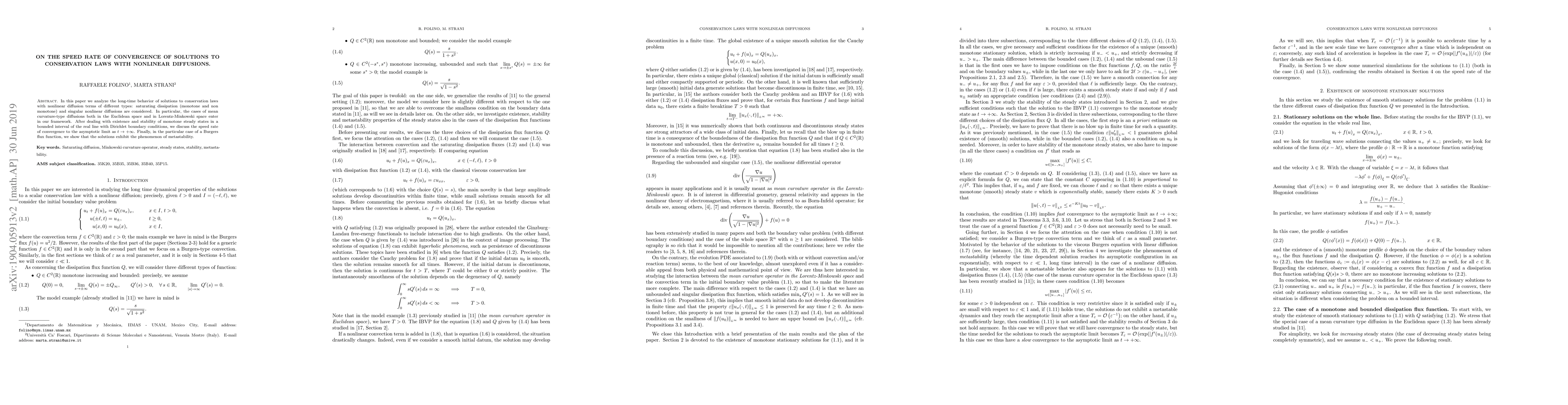 Thumbnail for On the speed rate of convergence of solutions to conservation laws with
  nonlinear diffusions