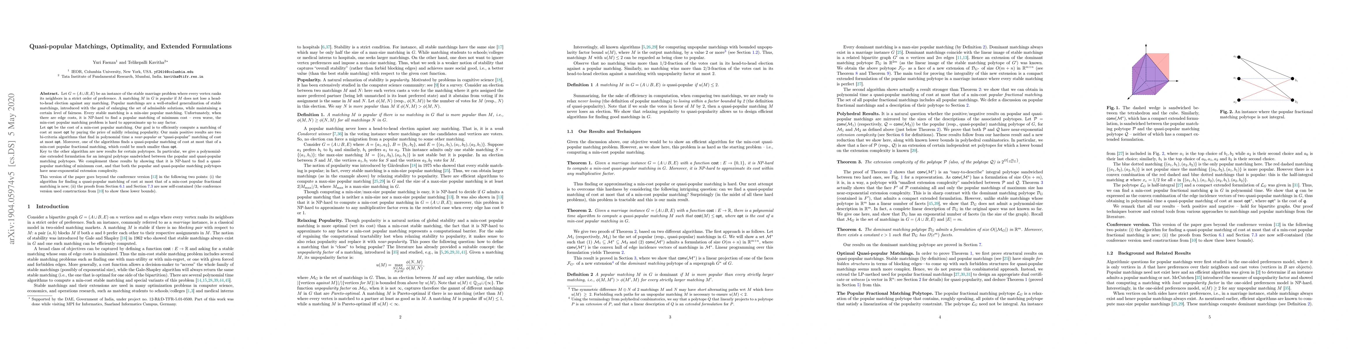 Thumbnail for Quasi-popular Matchings, Optimality, and Extended Formulations