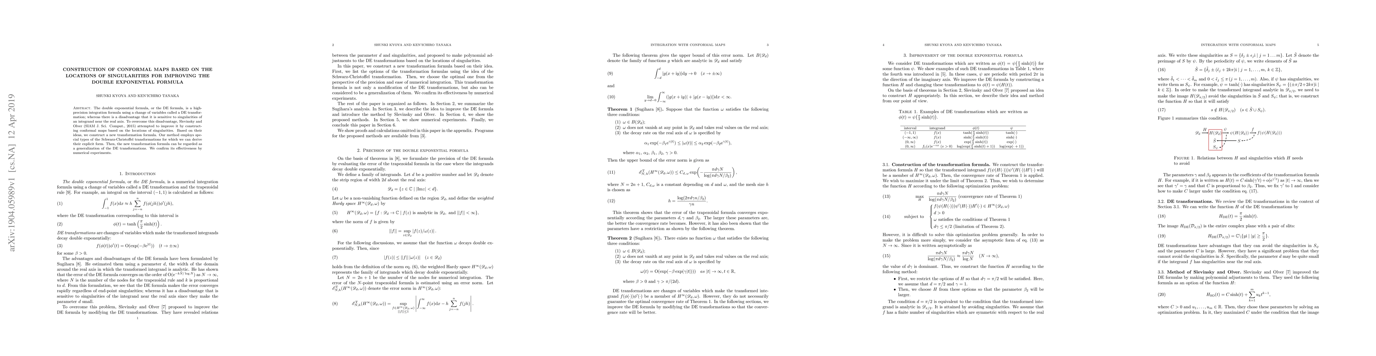 Thumbnail for Construction of conformal maps based on the locations of singularities
  for improving the double exponential formula