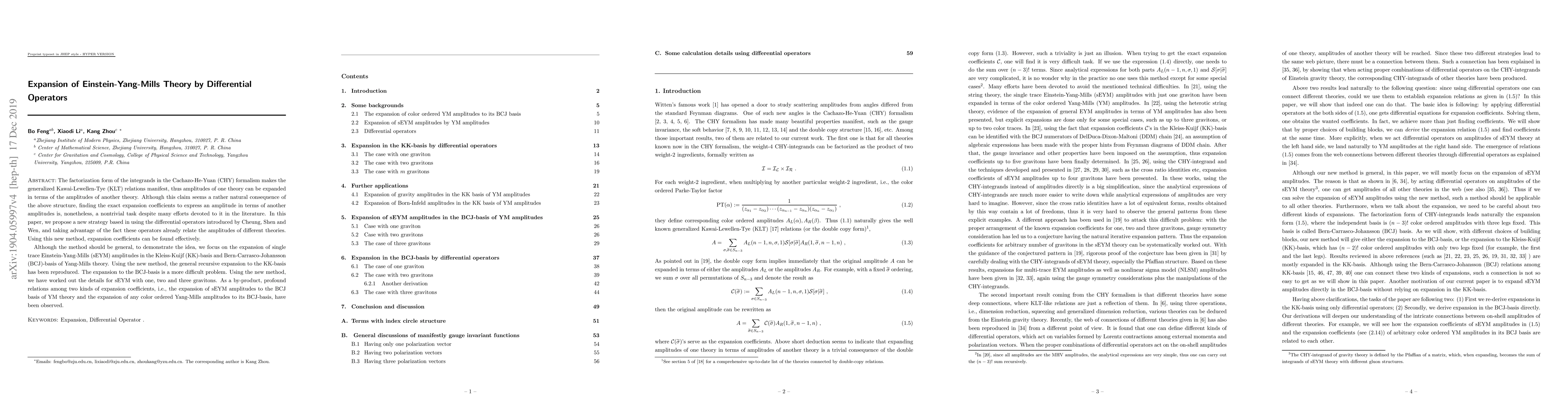 Thumbnail for Expansion of Einstein-Yang-Mills theory by Differential Operators