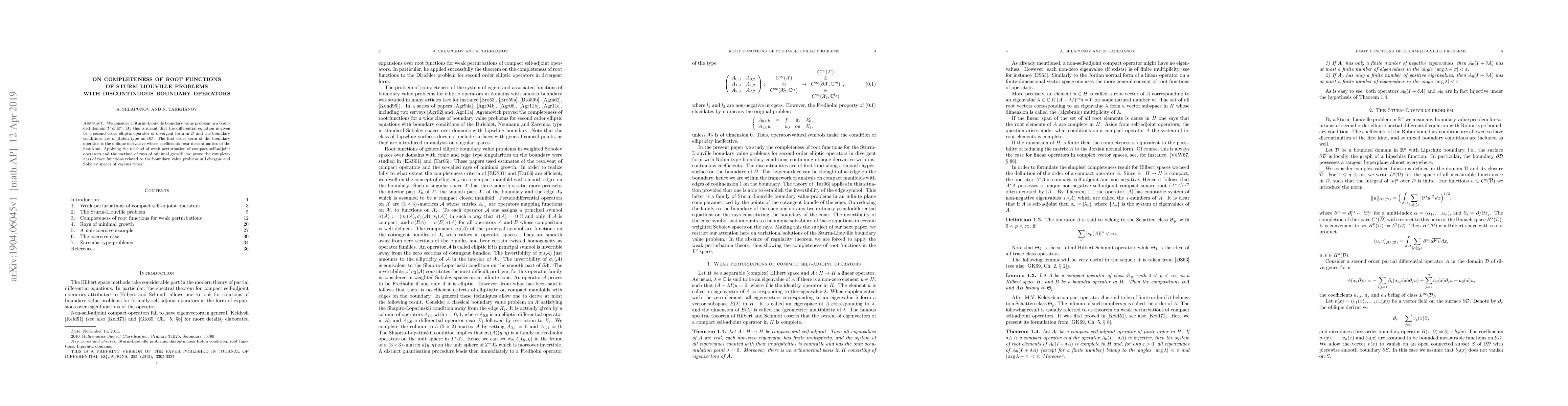 Thumbnail for On Completeness of Root Functions of Sturm-Liouville Problems with
  Discontinuous Boundary Operators