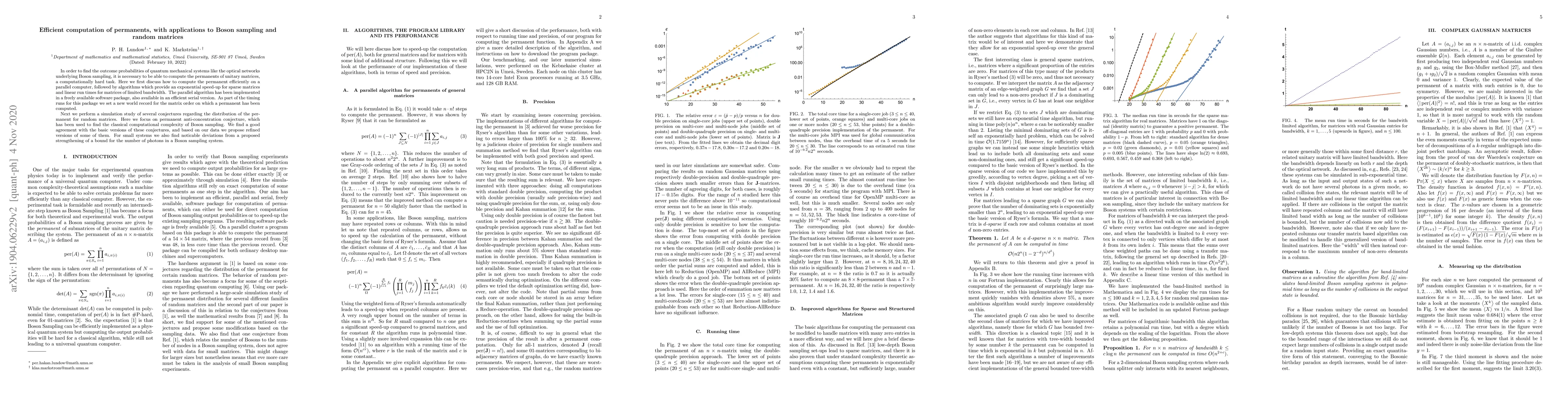Thumbnail for Efficient computation of permanents, with applications to boson sampling
  and random matrices