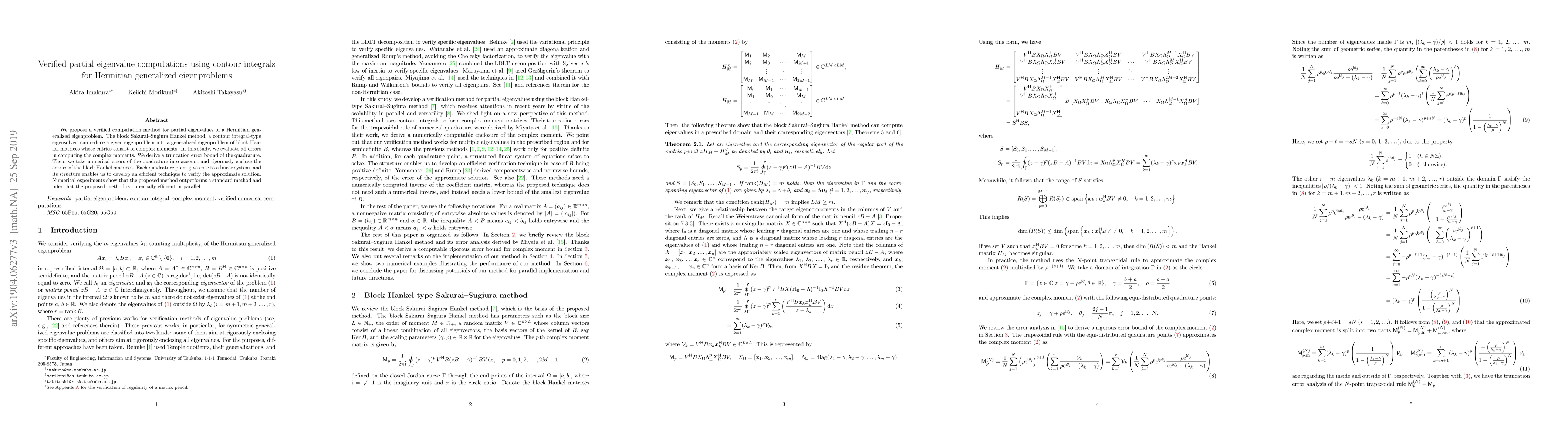 Thumbnail for Verified partial eigenvalue computations using contour integrals for
  Hermitian generalized eigenproblems