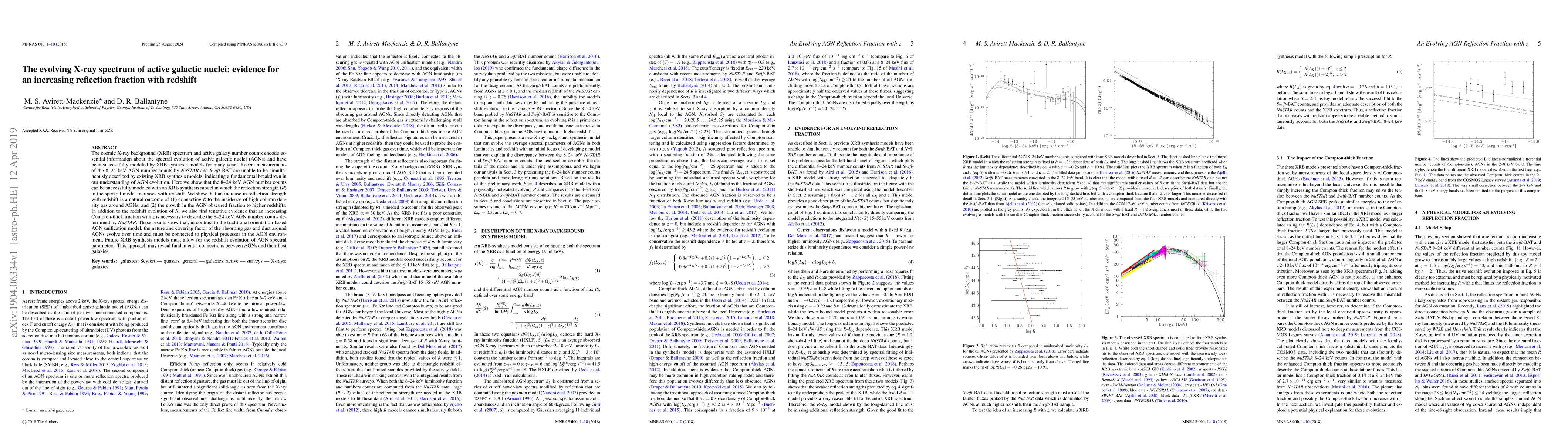 Thumbnail for The evolving X-ray spectrum of active galactic nuclei: evidence for an
  increasing reflection fraction with redshift