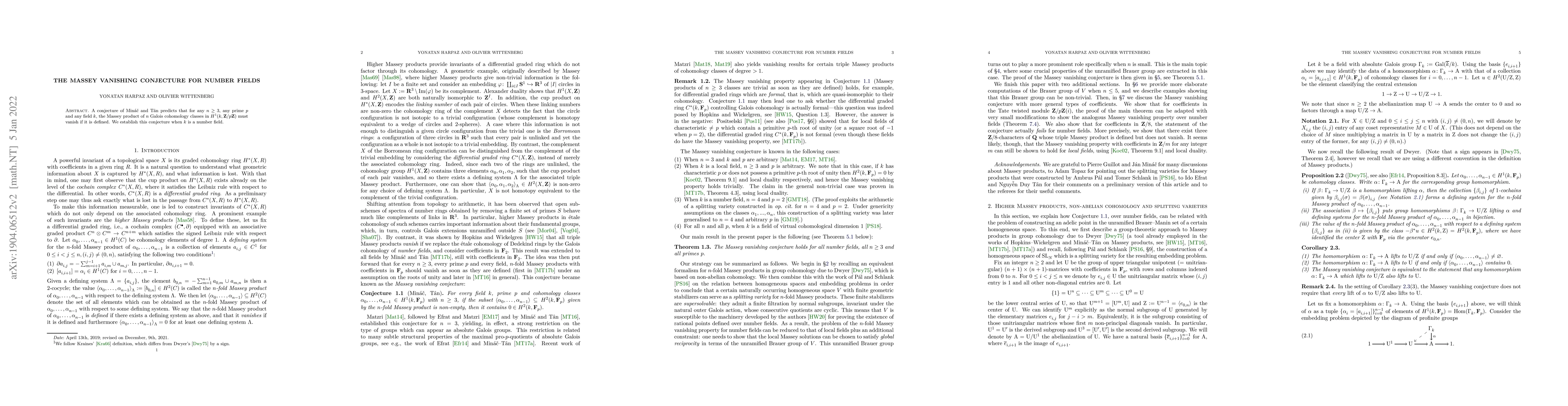 Thumbnail for The Massey vanishing conjecture for number fields