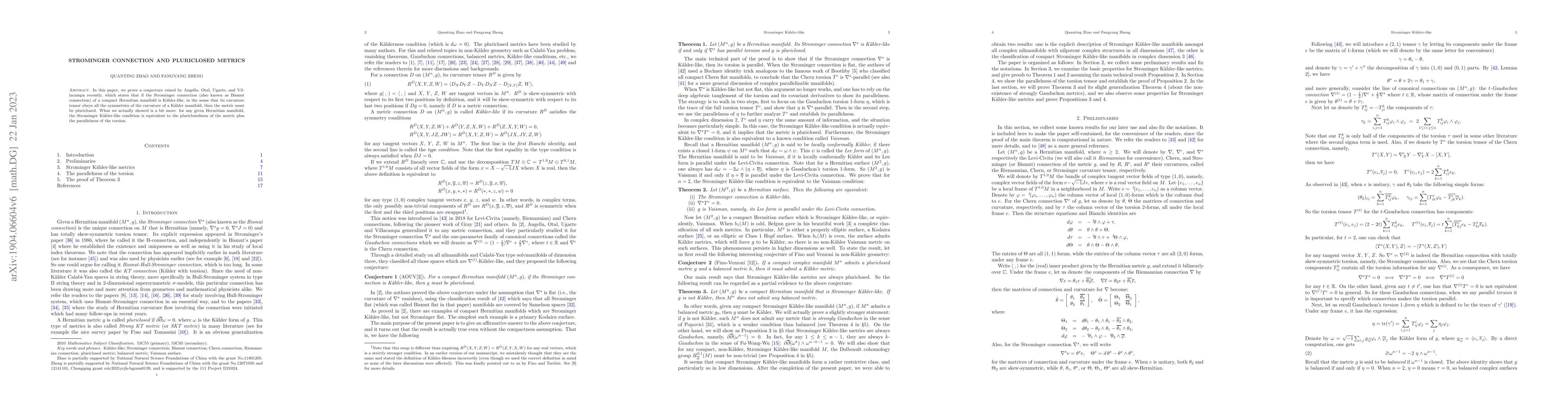 Thumbnail for Strominger connection and pluriclosed metrics