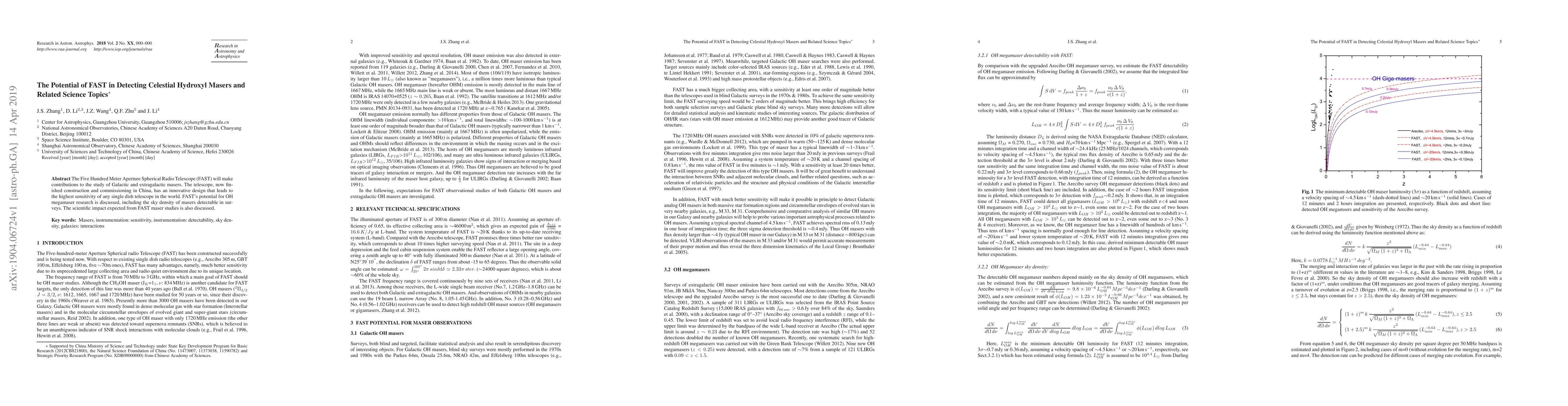 Thumbnail for The Potential of FAST in Detecting Celestial Hydroxyl Masers and Related
  Science Topics