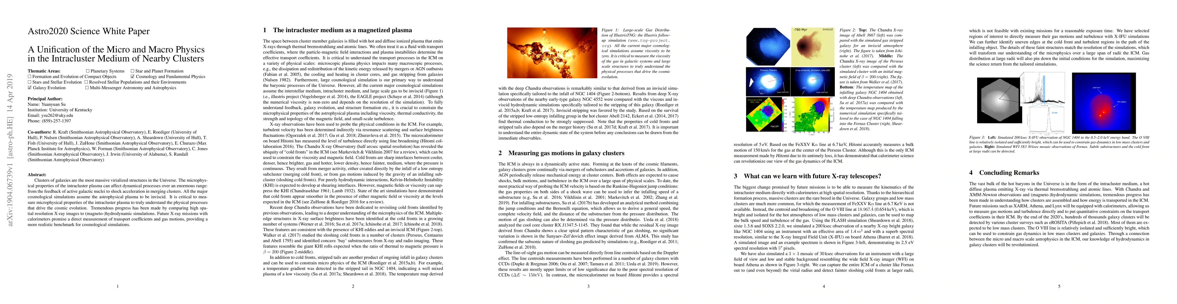 Thumbnail for Astro2020 Science White Paper: A Unification of the Micro and Macro
  Physics in the Intracluster Medium of Nearby Clusters