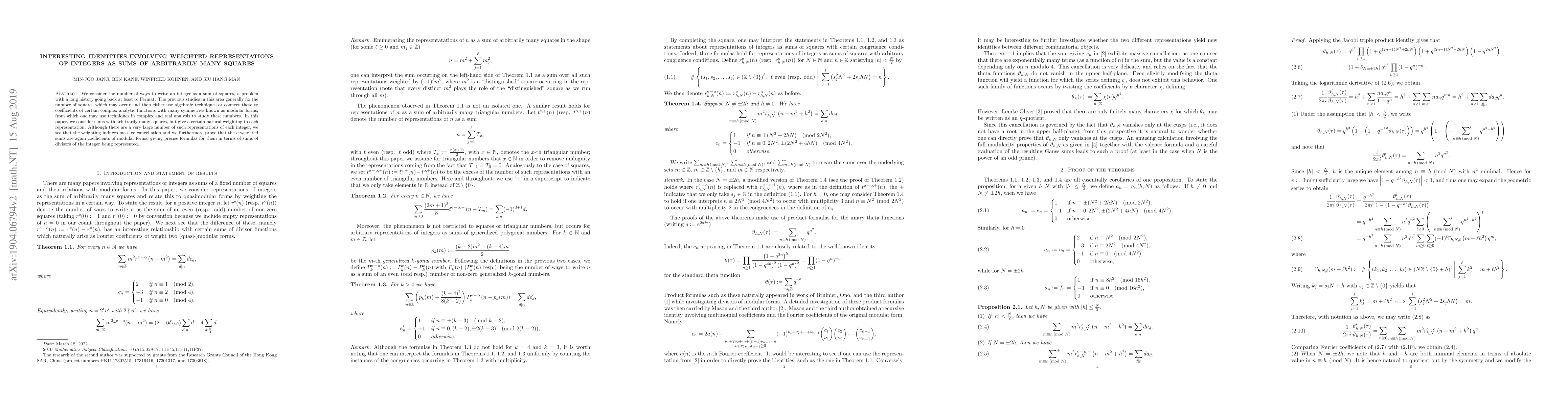 Thumbnail for Interesting identities involving weighted representations of integers as
  sums of arbitrarily many squares