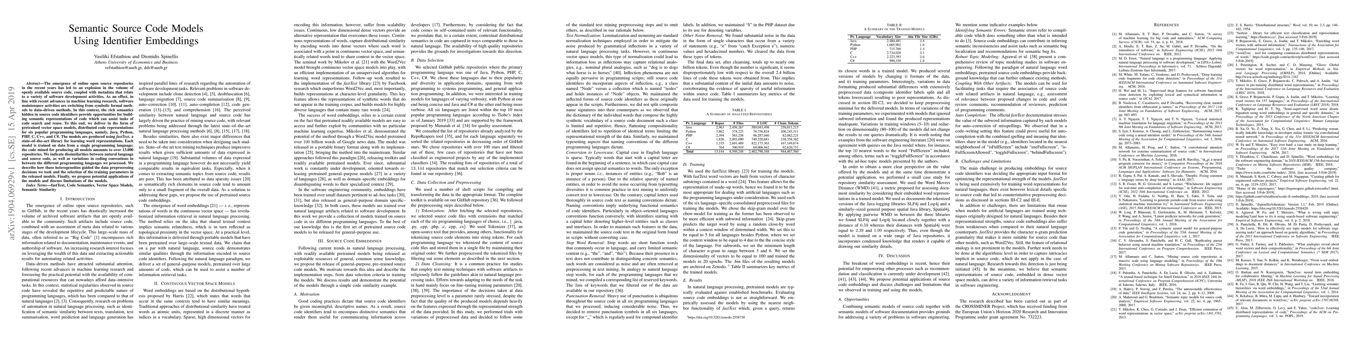 Thumbnail for Semantic Source Code Models Using Identifier Embeddings
