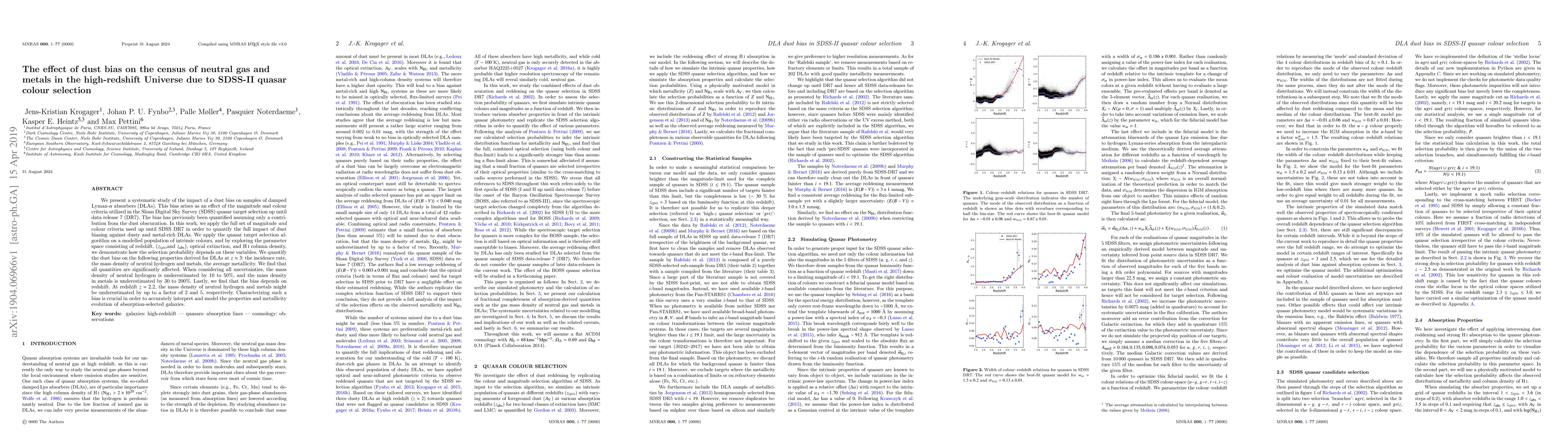 Thumbnail for The effect of dust bias on the census of neutral gas and metals in the
  high-redshift Universe due to SDSS-II quasar colour selection