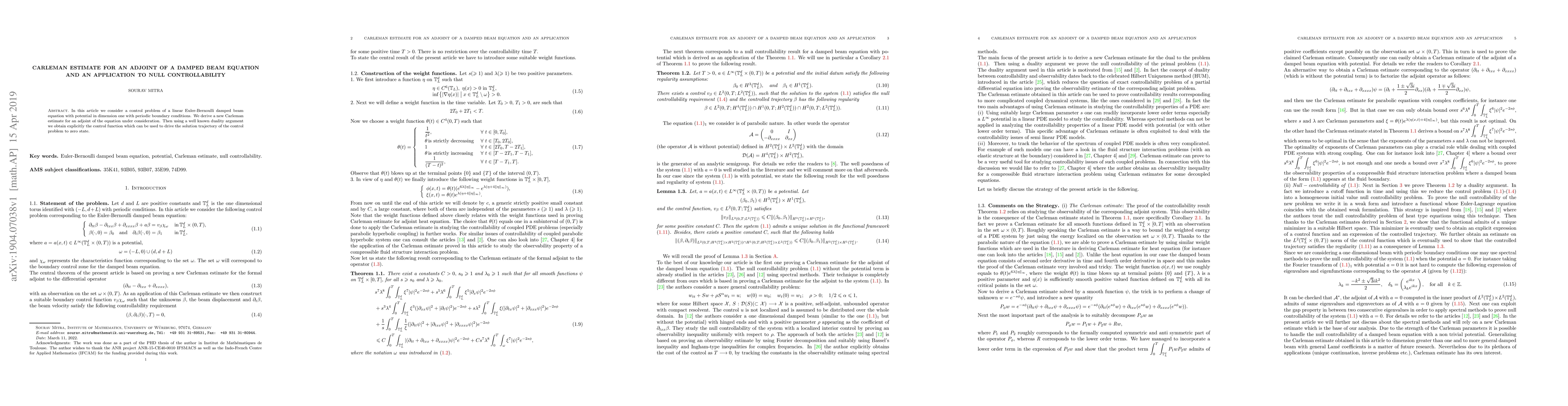 Thumbnail for Carleman estimate for an adjoint of a damped beam equation and an
  application to null controllability