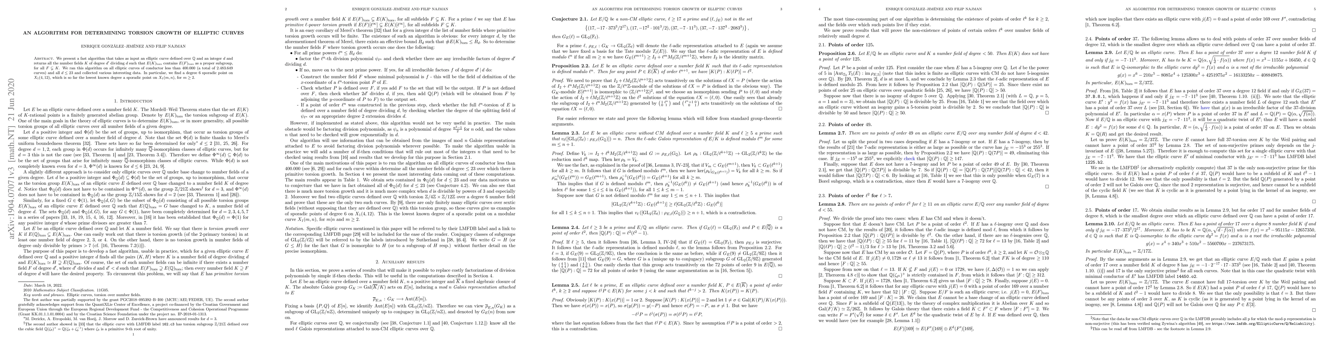 Thumbnail for An algorithm for determining torsion growth of elliptic curves