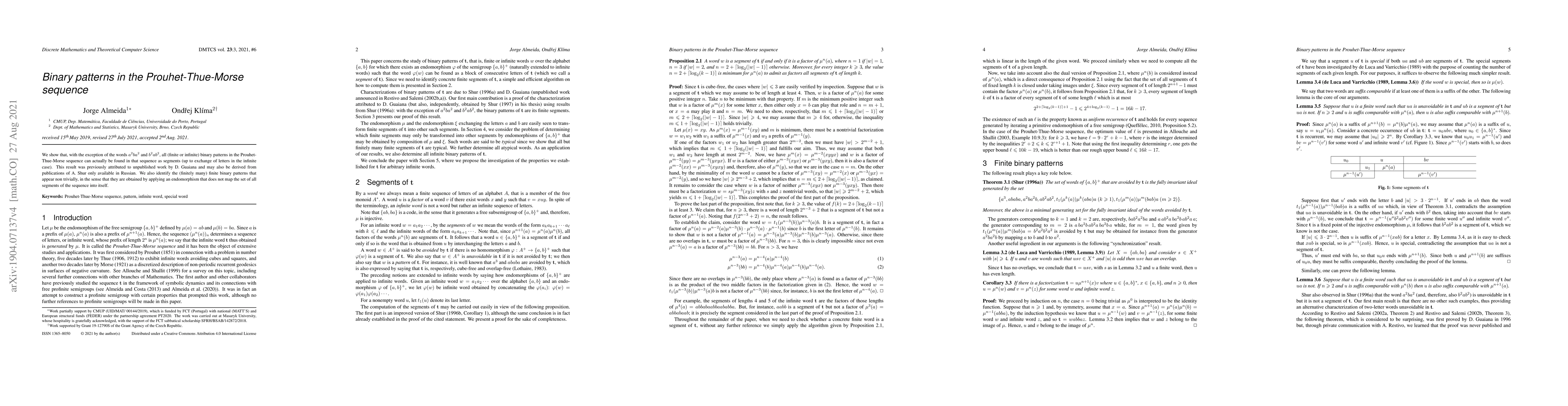 Thumbnail for Binary patterns in the Prouhet-Thue-Morse sequence
