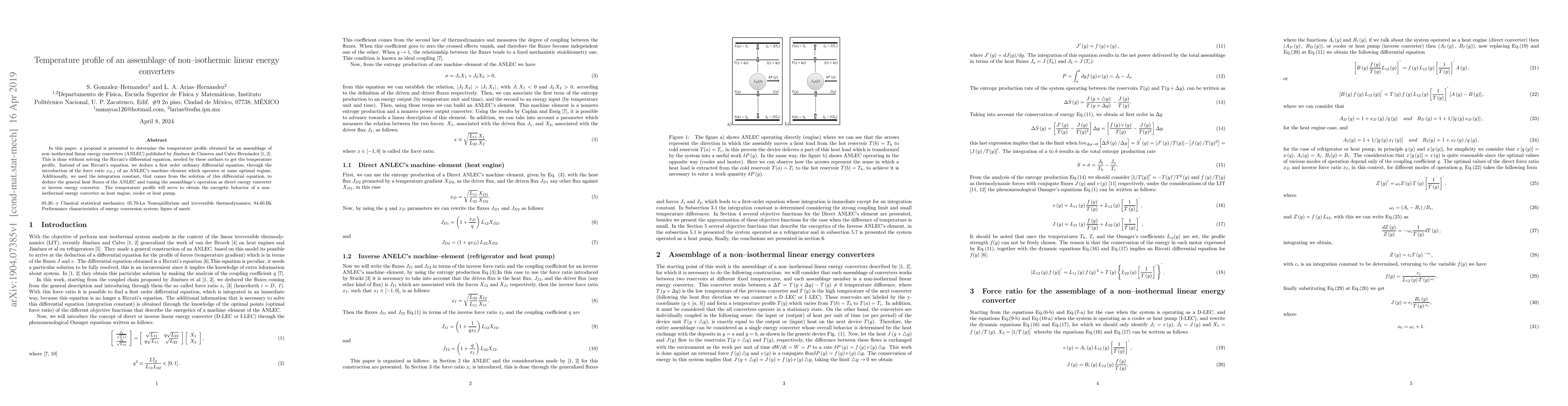 Thumbnail for Temperature profile of an assemblage of non-isothermic linear energy
  converters