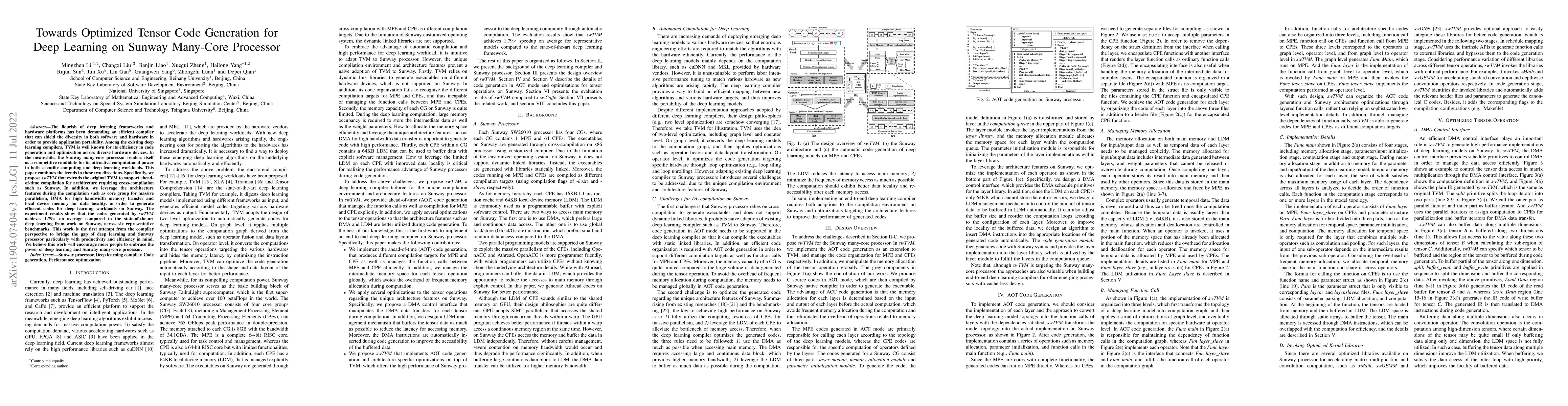 Thumbnail for swTVM: Towards Optimized Tensor Code Generation for Deep Learning on
  Sunway Many-Core Processor