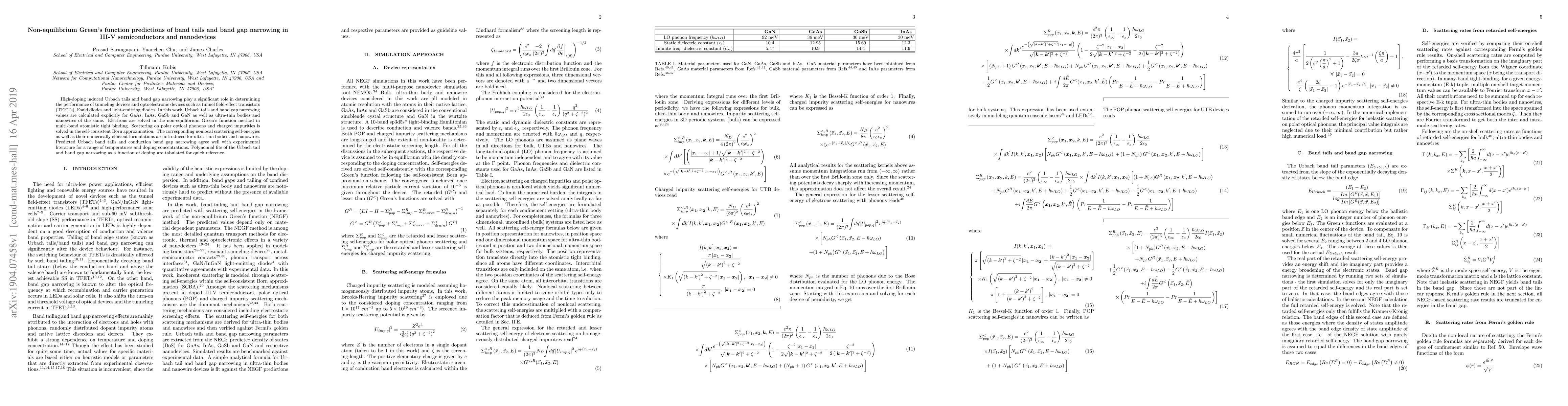 Thumbnail for Non-equilibrium Green's function predictions of band tails and band gap
  narrowing in III-V semiconductors and nanodevices