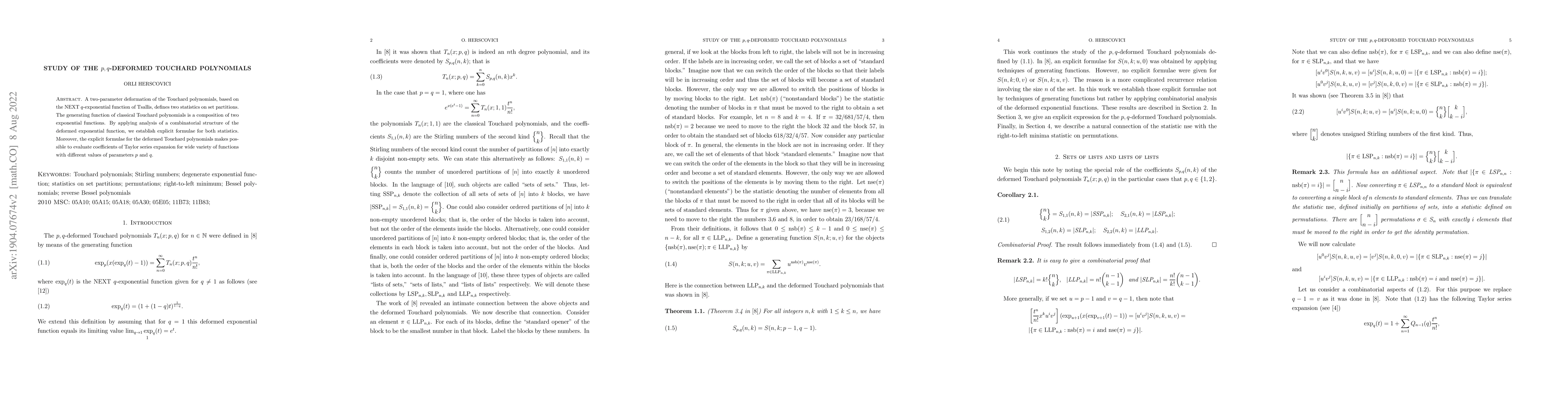 Thumbnail for Study of the $p,q$-deformed Touchard polynomials