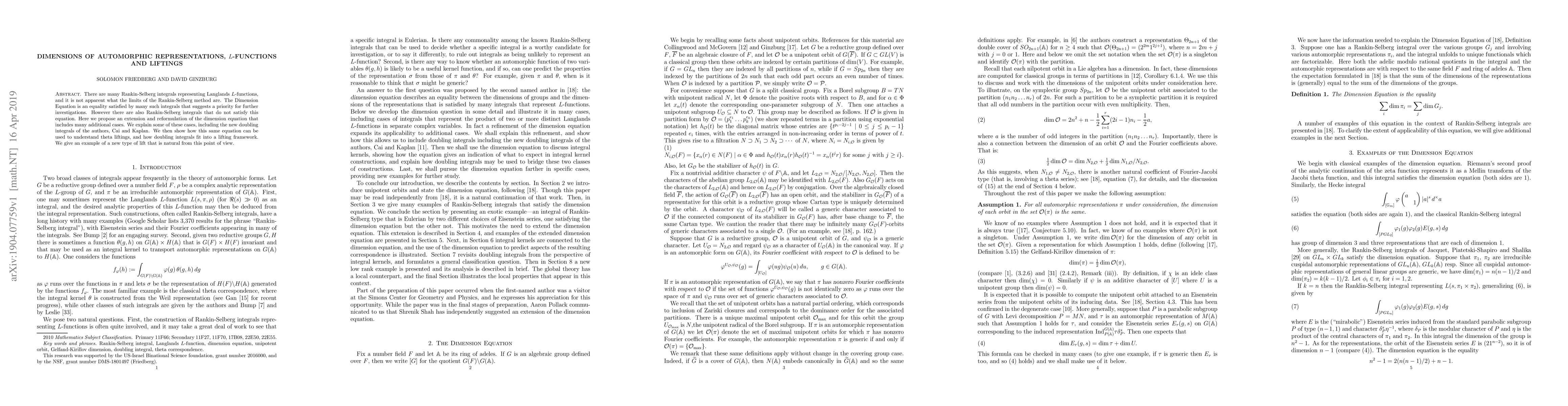 Thumbnail for Dimensions of Automorphic Representations, $L$-Functions and Liftings