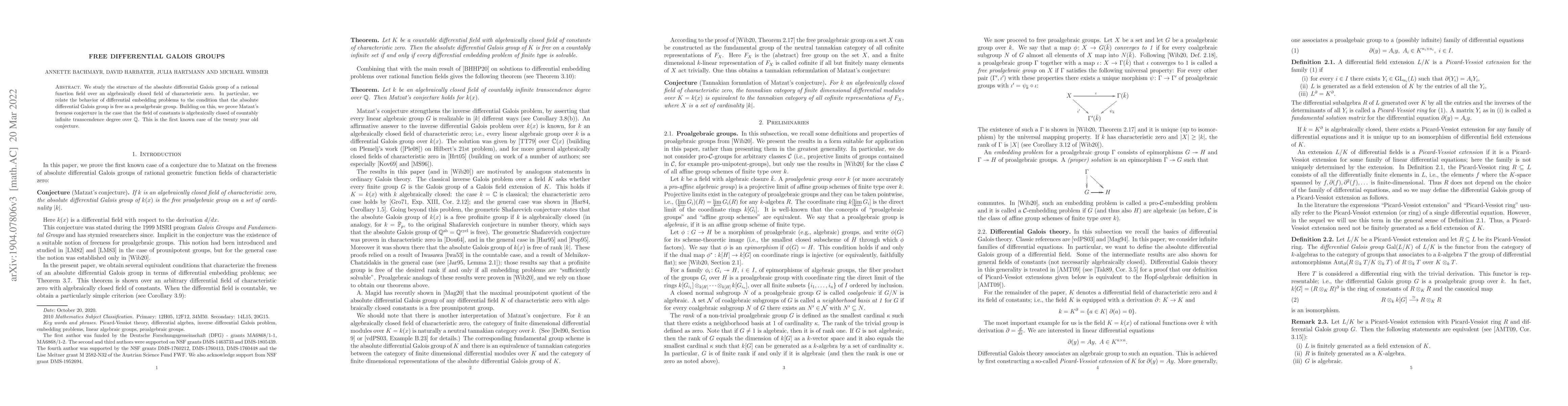 Thumbnail for Free differential Galois groups