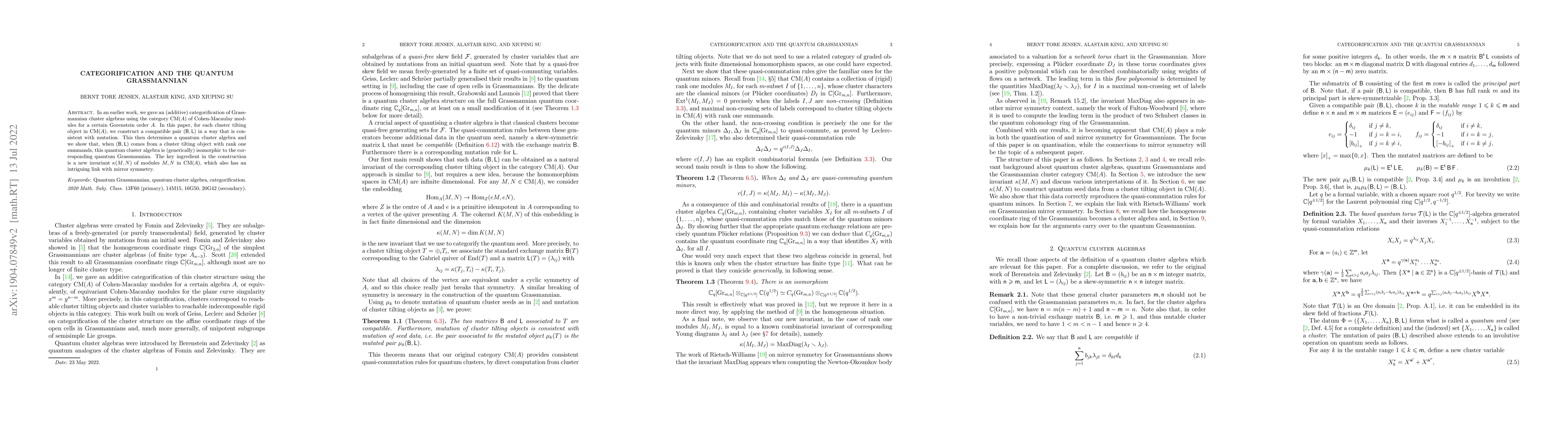 Thumbnail for Categorification and the quantum Grassmannian