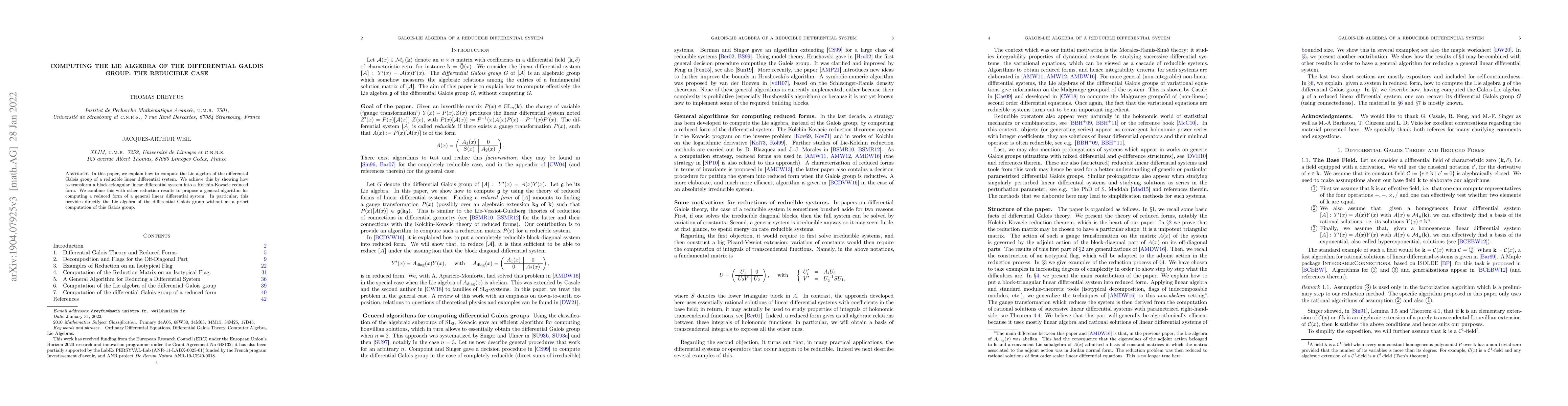 Thumbnail for Computing the Lie algebra of the differential Galois group: the
  reducible case
