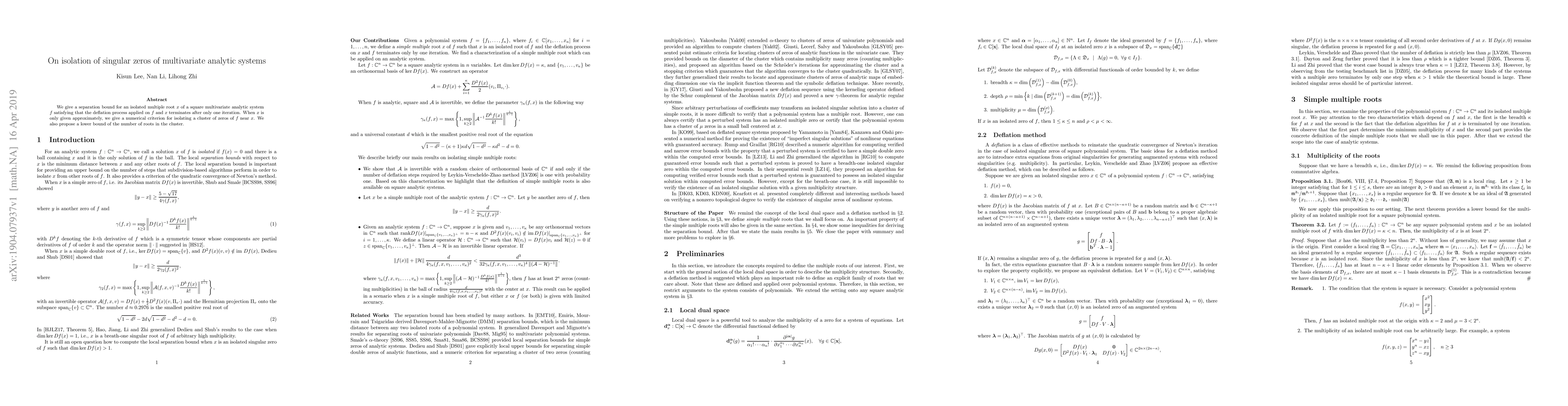 Thumbnail for On isolation of singular zeros of multivariate analytic systems