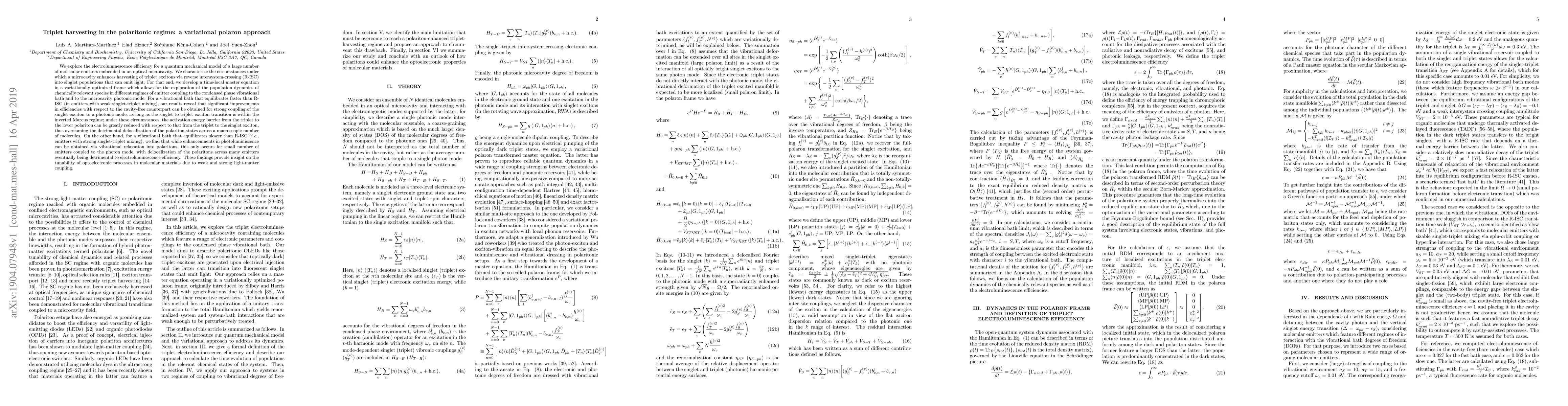 Thumbnail for Triplet harvesting in the polaritonic regime: a variational polaron
  approach