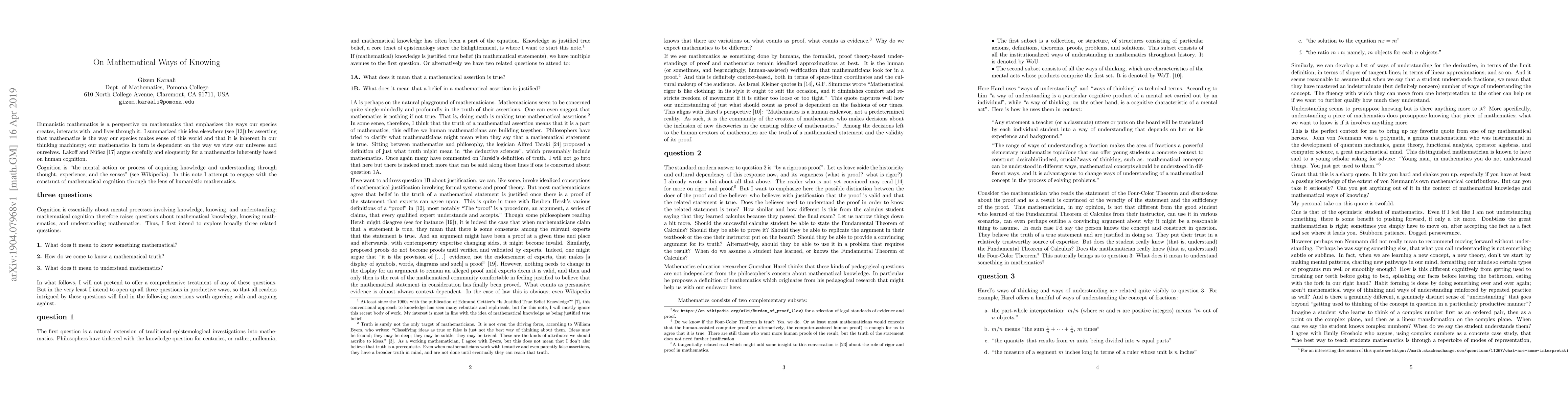 Thumbnail for On Mathematical Ways of Knowing
