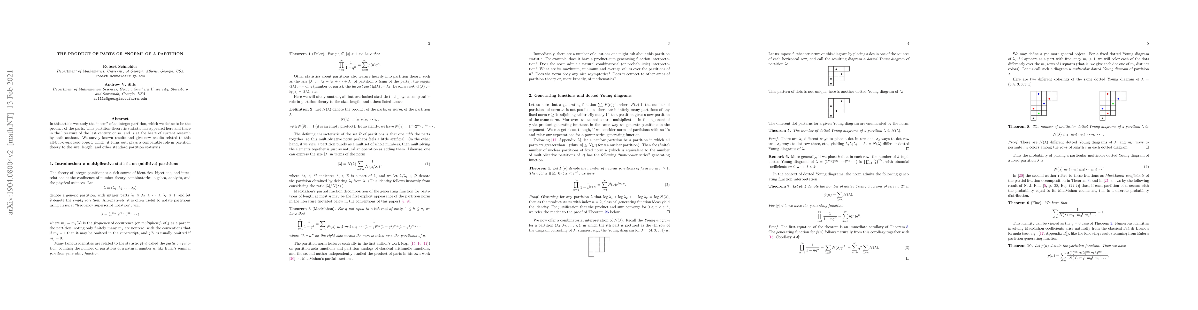Thumbnail for The product of parts or "norm" of a partition