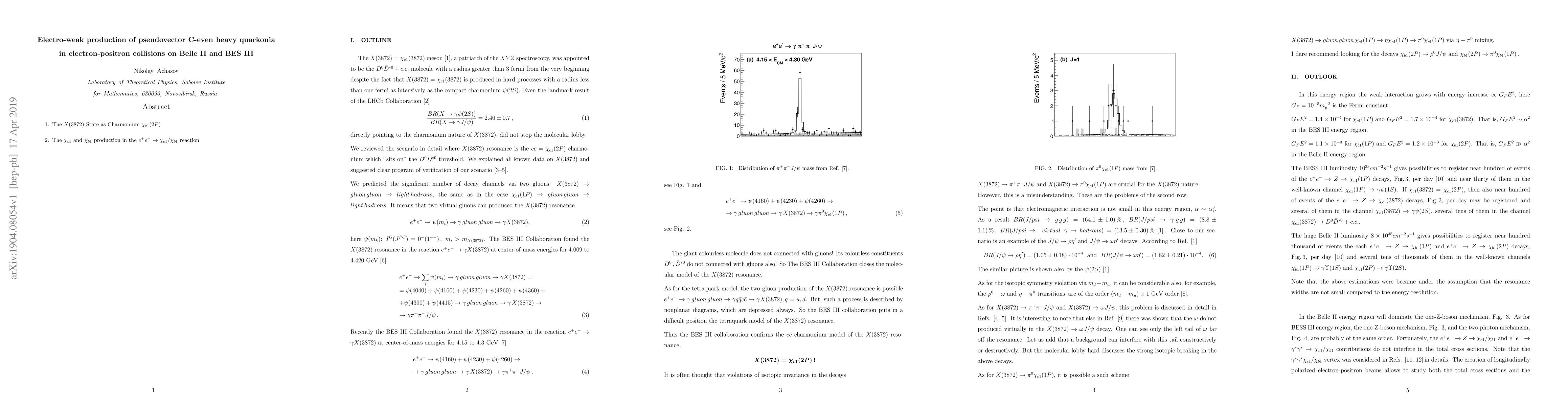 Thumbnail for Electro-weak production of pseudovector C-even heavy quarkonia in
  electron-positron collisions on Belle II and BES III