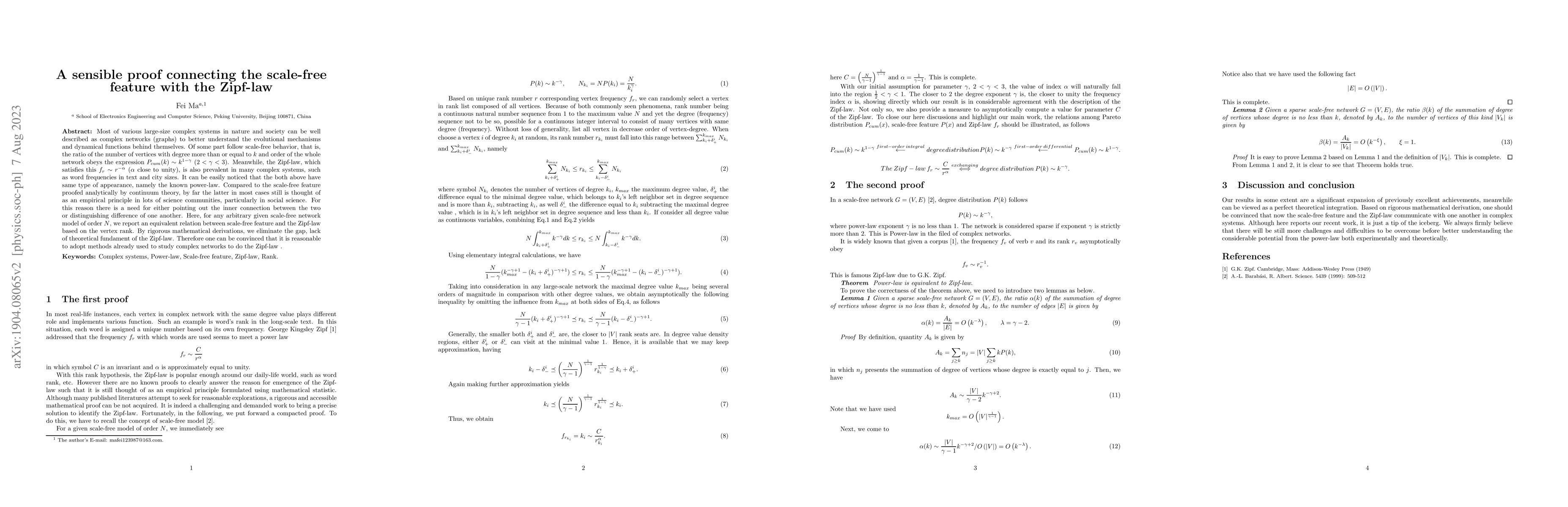 Thumbnail for A sensible proof connecting the scale-free feature with the Zipf-law