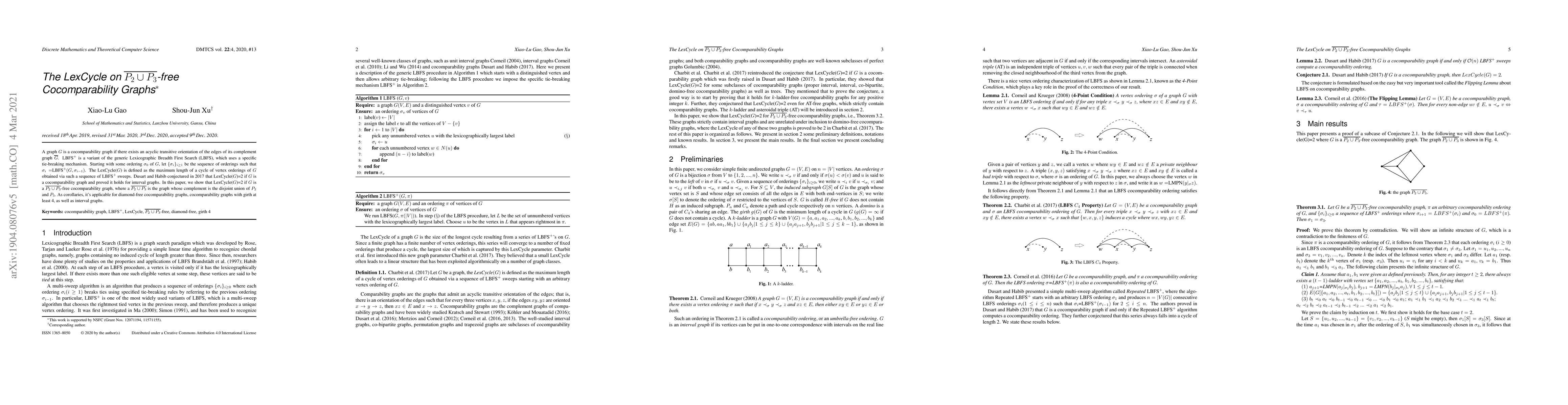 Thumbnail for The LexCycle on $\overline{P_{2}\cup P_{3}}$-free Cocomparability Graphs