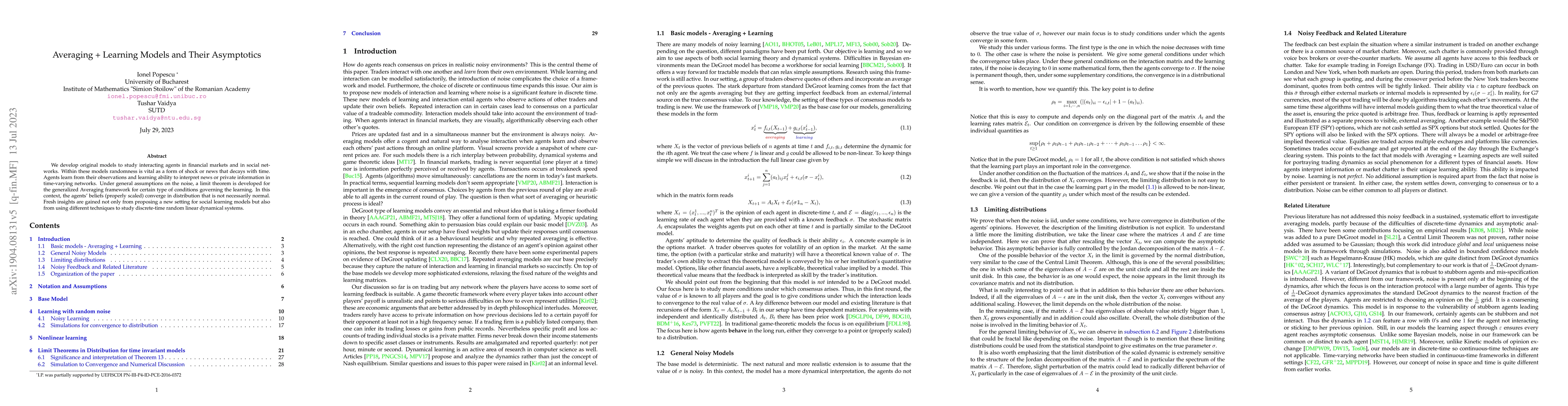 Thumbnail for Averaging plus Learning Models and Their Asymptotics