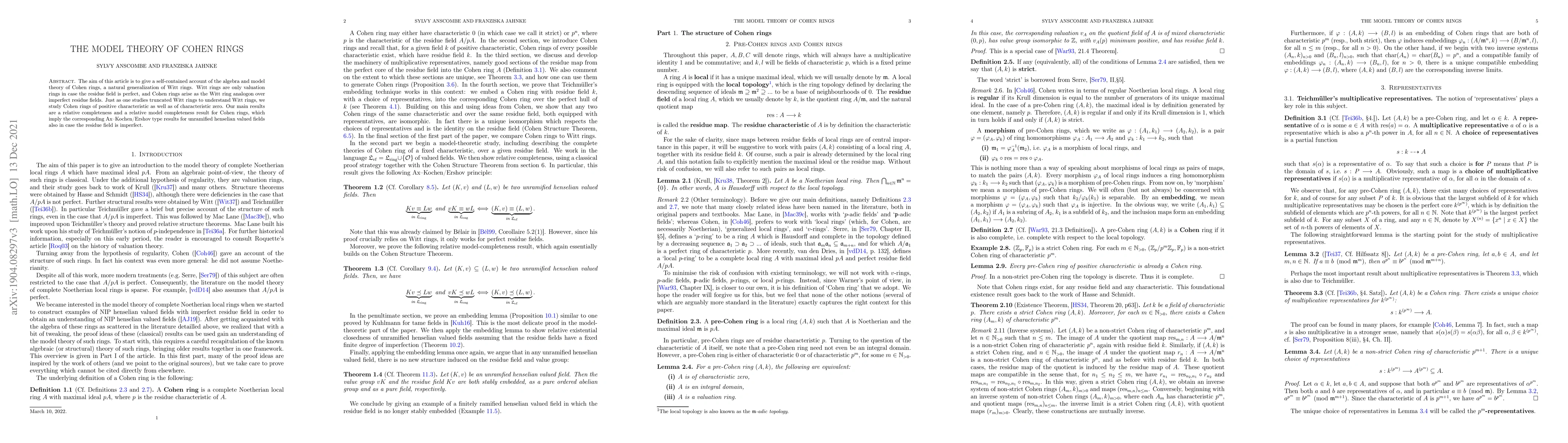 Thumbnail for The model theory of Cohen rings