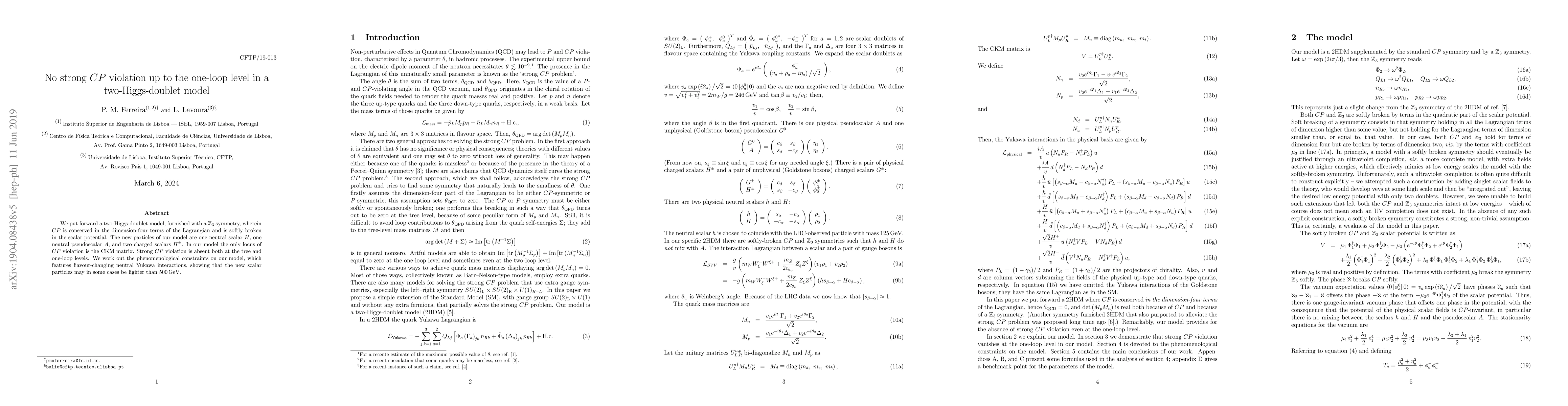 Thumbnail for No strong $CP$ violation up to the one-loop level in a two-Higgs-doublet
  model