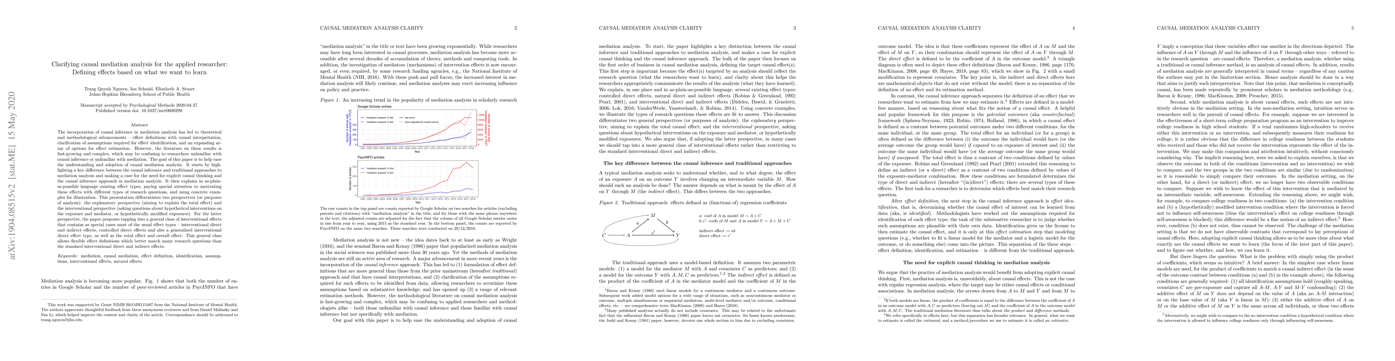 Thumbnail for Clarifying causal mediation analysis for the applied researcher:
  Defining effects based on what we want to learn